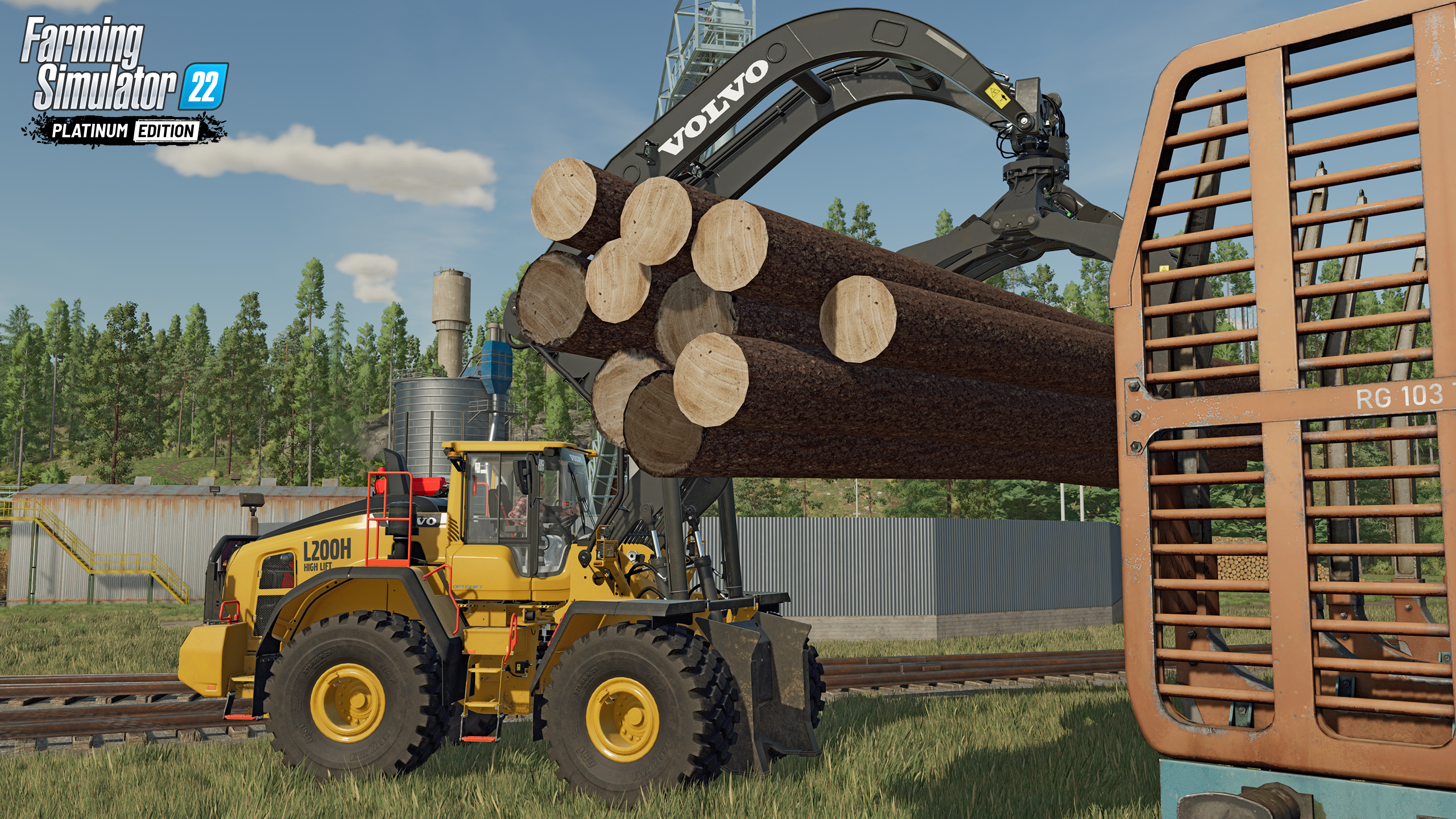 PR screenshot from FS22 Platinum Edition showing a Volvo L200H High Lift wheel loader